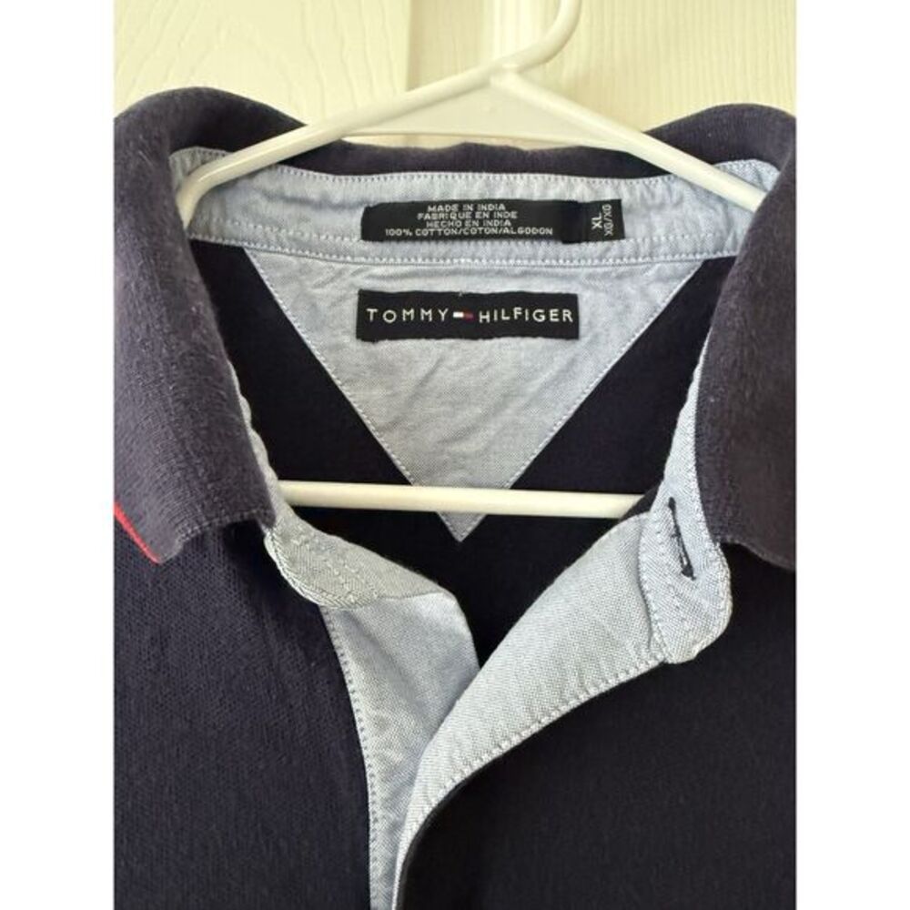 Tommy Hilfiger Polo Shirt Men’s XL‎ Blue Vintage 90s Colorblock Stripe Prep